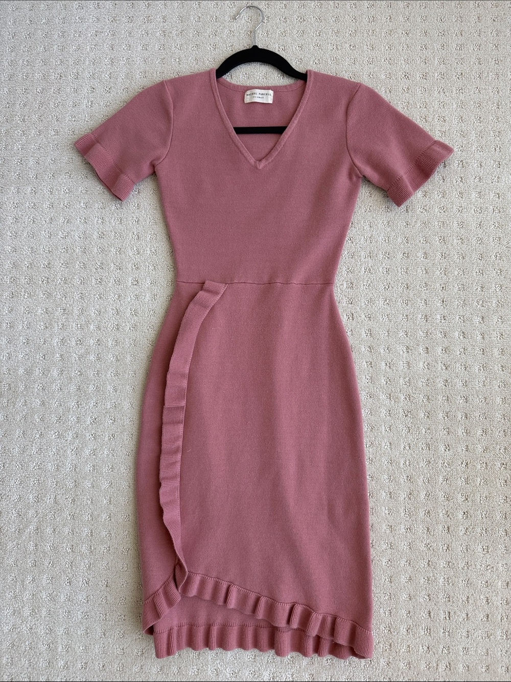 Rachel Parcell Dusty Pink Knit Dress with Ruffle Trim